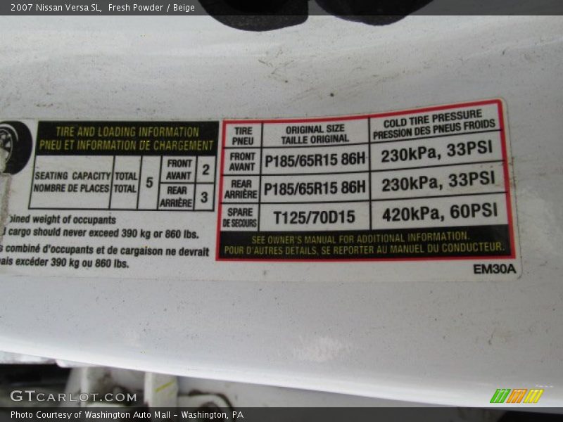 Fresh Powder / Beige 2007 Nissan Versa SL