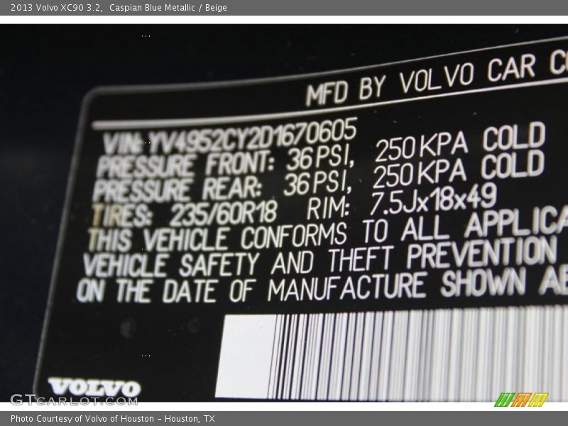 Caspian Blue Metallic / Beige 2013 Volvo XC90 3.2