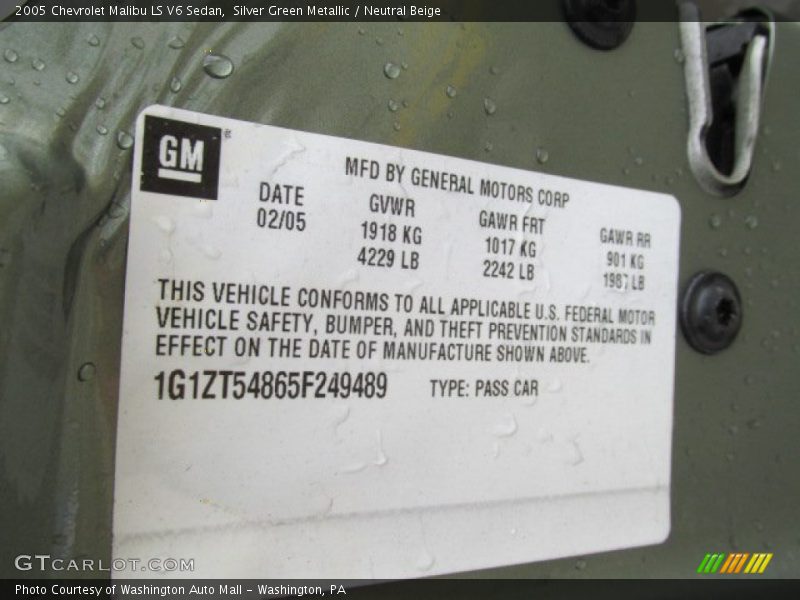 Silver Green Metallic / Neutral Beige 2005 Chevrolet Malibu LS V6 Sedan