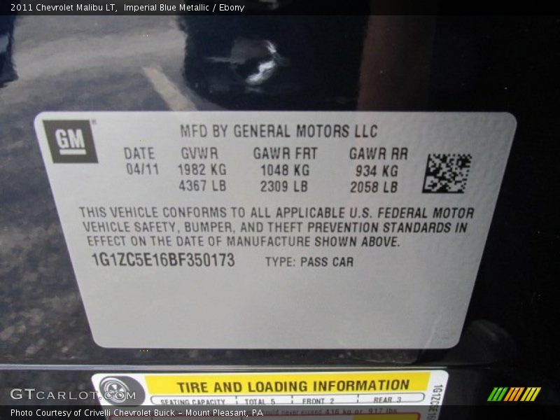 Imperial Blue Metallic / Ebony 2011 Chevrolet Malibu LT