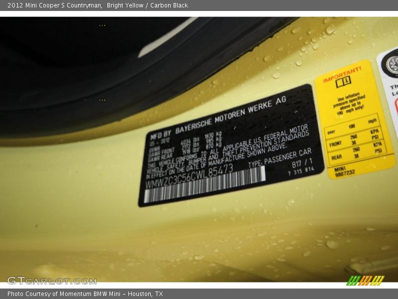 Bright Yellow / Carbon Black 2012 Mini Cooper S Countryman