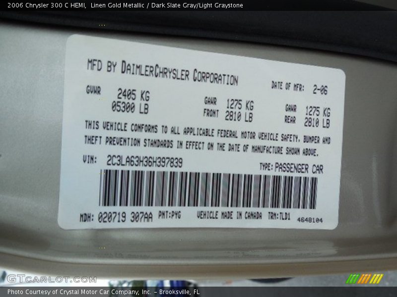 Linen Gold Metallic / Dark Slate Gray/Light Graystone 2006 Chrysler 300 C HEMI