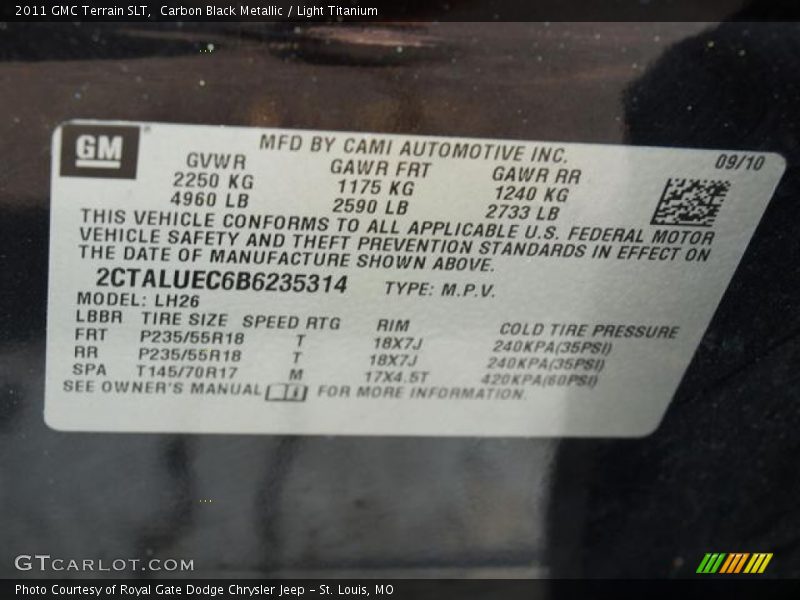 Carbon Black Metallic / Light Titanium 2011 GMC Terrain SLT