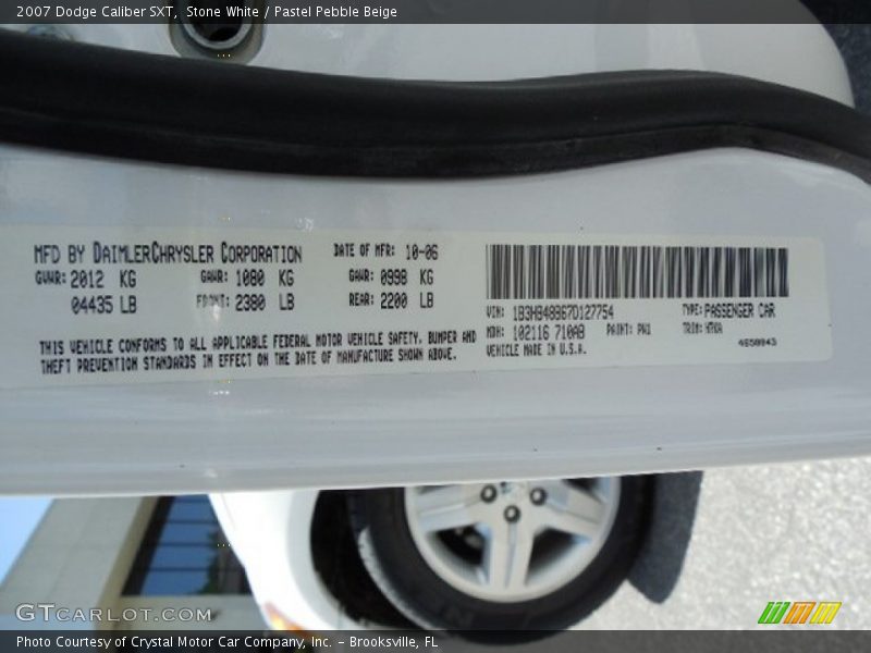 Stone White / Pastel Pebble Beige 2007 Dodge Caliber SXT