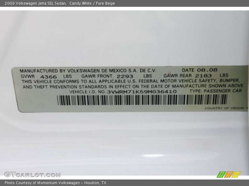 Candy White / Pure Beige 2009 Volkswagen Jetta SEL Sedan