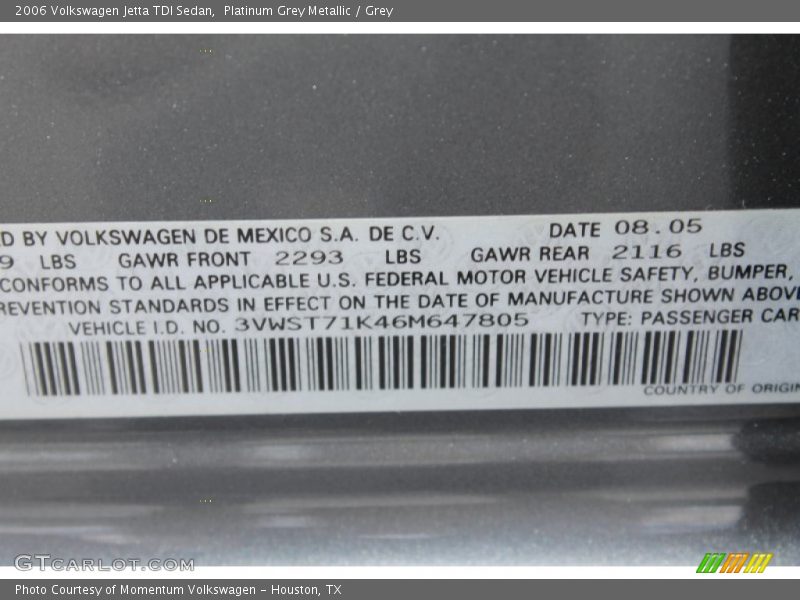 Platinum Grey Metallic / Grey 2006 Volkswagen Jetta TDI Sedan