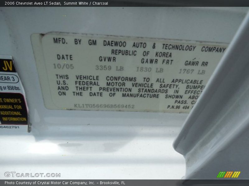 Summit White / Charcoal 2006 Chevrolet Aveo LT Sedan