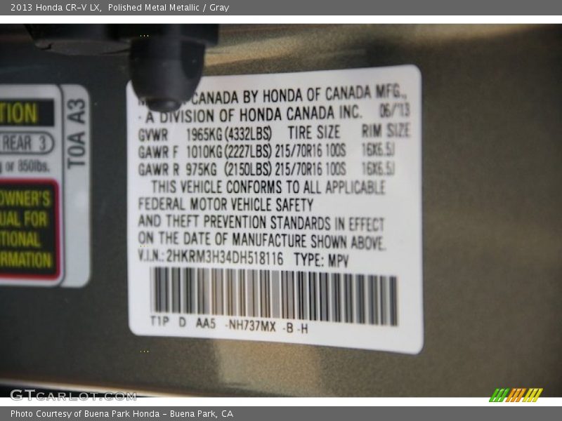Polished Metal Metallic / Gray 2013 Honda CR-V LX