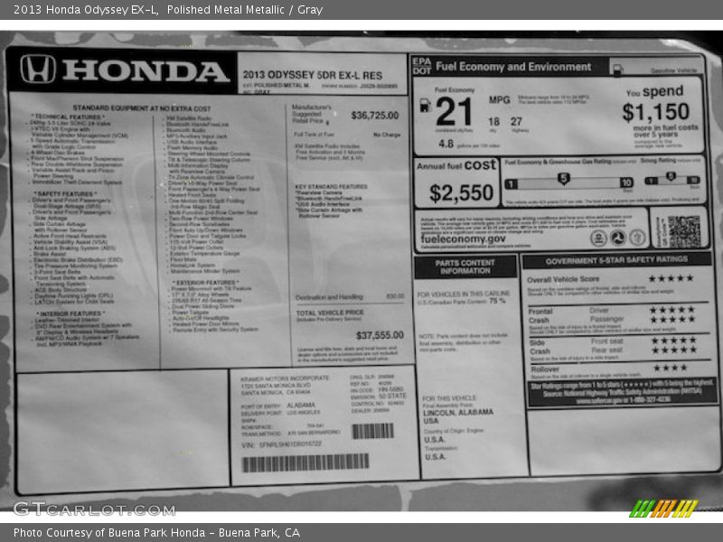 Polished Metal Metallic / Gray 2013 Honda Odyssey EX-L