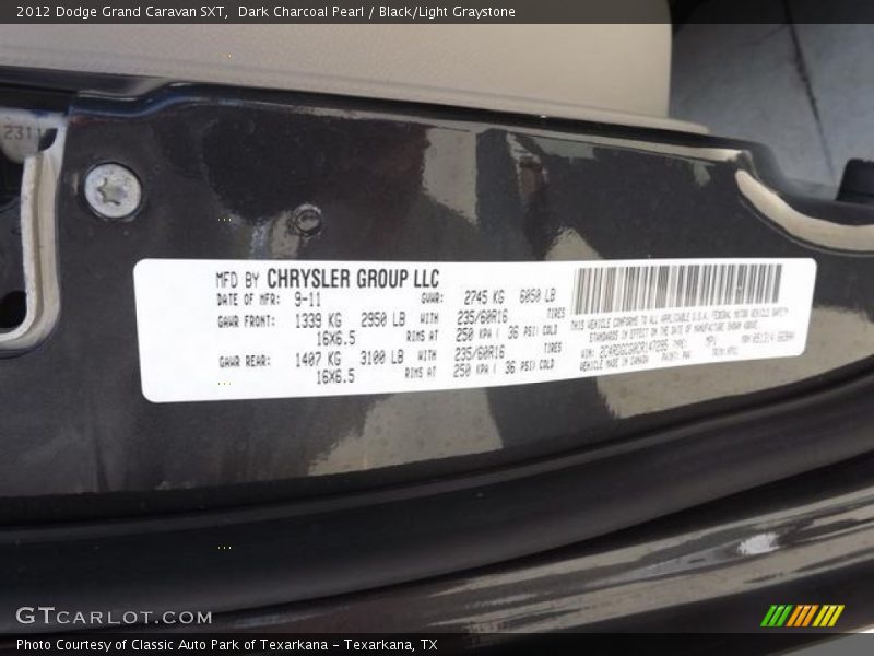 Dark Charcoal Pearl / Black/Light Graystone 2012 Dodge Grand Caravan SXT