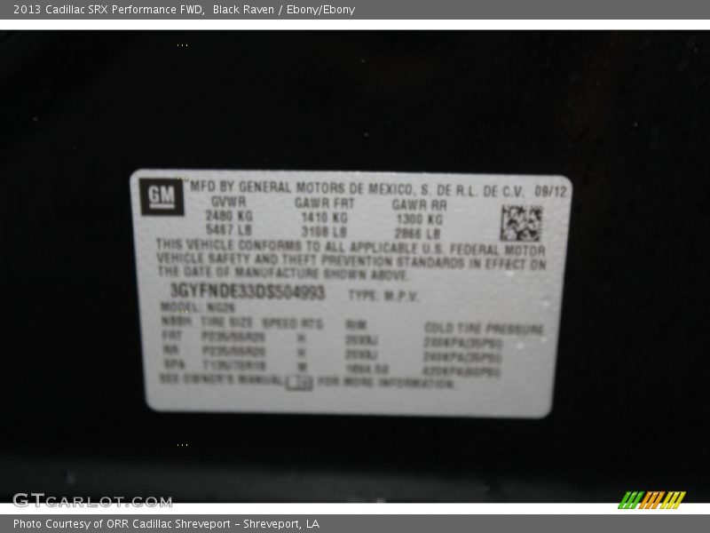 Black Raven / Ebony/Ebony 2013 Cadillac SRX Performance FWD