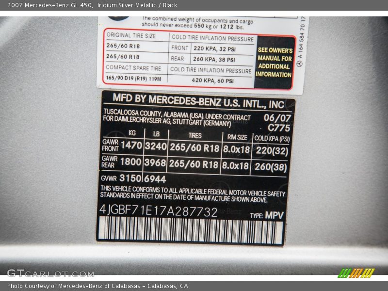 Iridium Silver Metallic / Black 2007 Mercedes-Benz GL 450