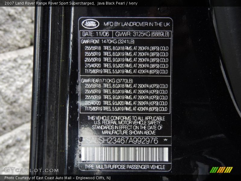Java Black Pearl / Ivory 2007 Land Rover Range Rover Sport Supercharged