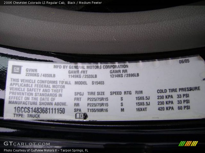 Black / Medium Pewter 2006 Chevrolet Colorado LS Regular Cab