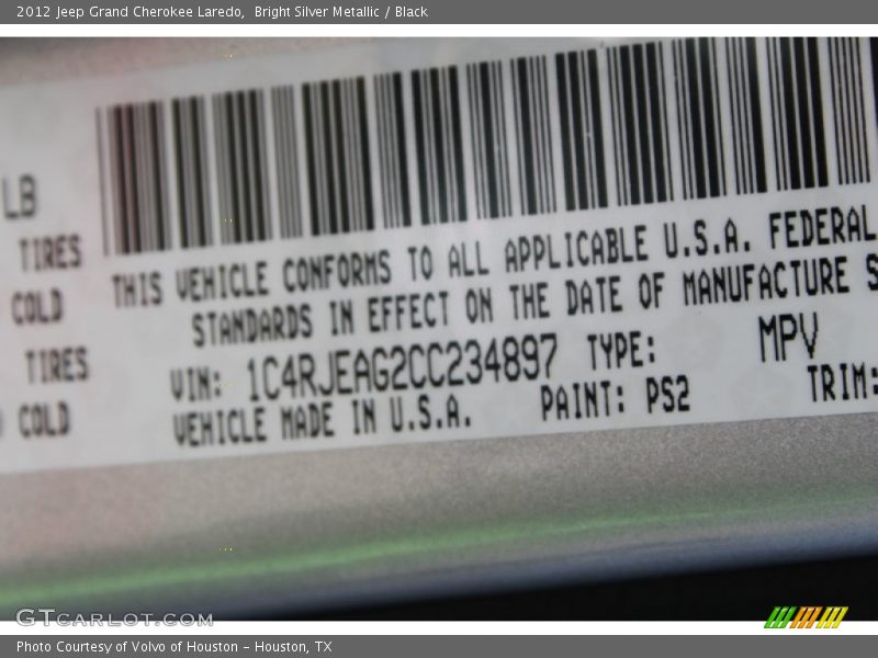 Bright Silver Metallic / Black 2012 Jeep Grand Cherokee Laredo