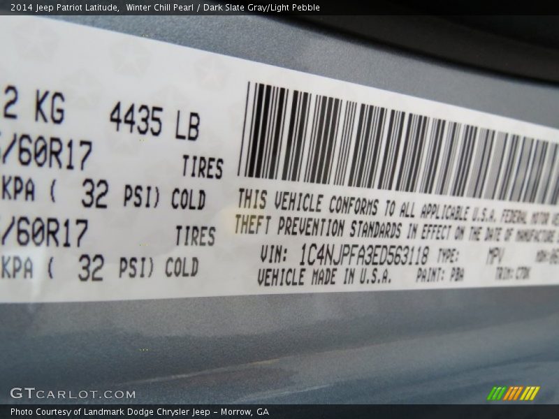 Winter Chill Pearl / Dark Slate Gray/Light Pebble 2014 Jeep Patriot Latitude