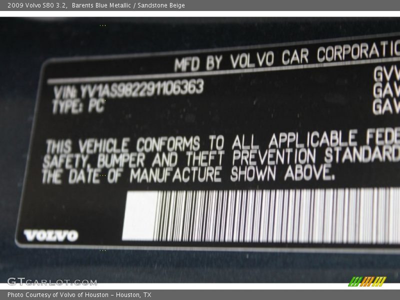 Barents Blue Metallic / Sandstone Beige 2009 Volvo S80 3.2