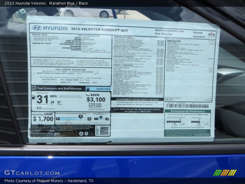 Marathon Blue / Black 2013 Hyundai Veloster