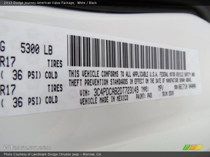 White / Black 2013 Dodge Journey American Value Package