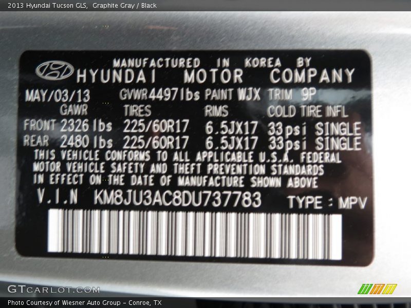 Graphite Gray / Black 2013 Hyundai Tucson GLS