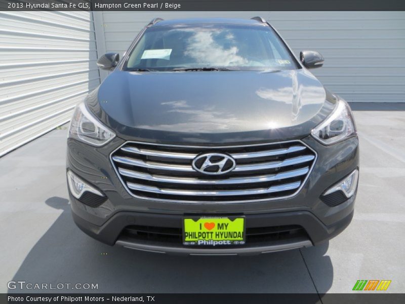 Hampton Green Pearl / Beige 2013 Hyundai Santa Fe GLS