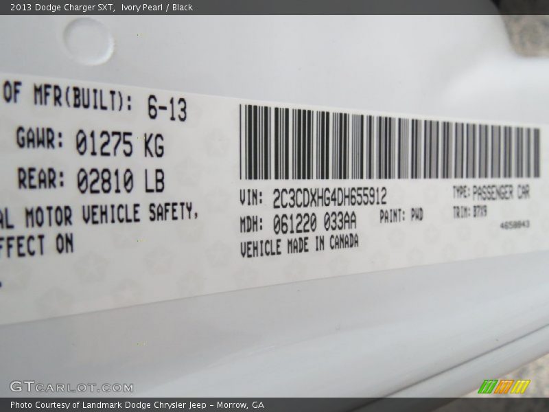 Ivory Pearl / Black 2013 Dodge Charger SXT