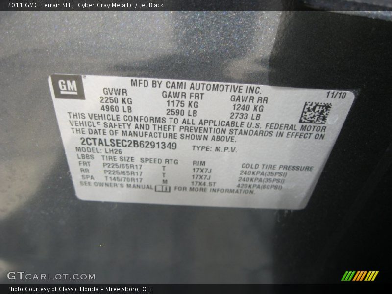 Cyber Gray Metallic / Jet Black 2011 GMC Terrain SLE
