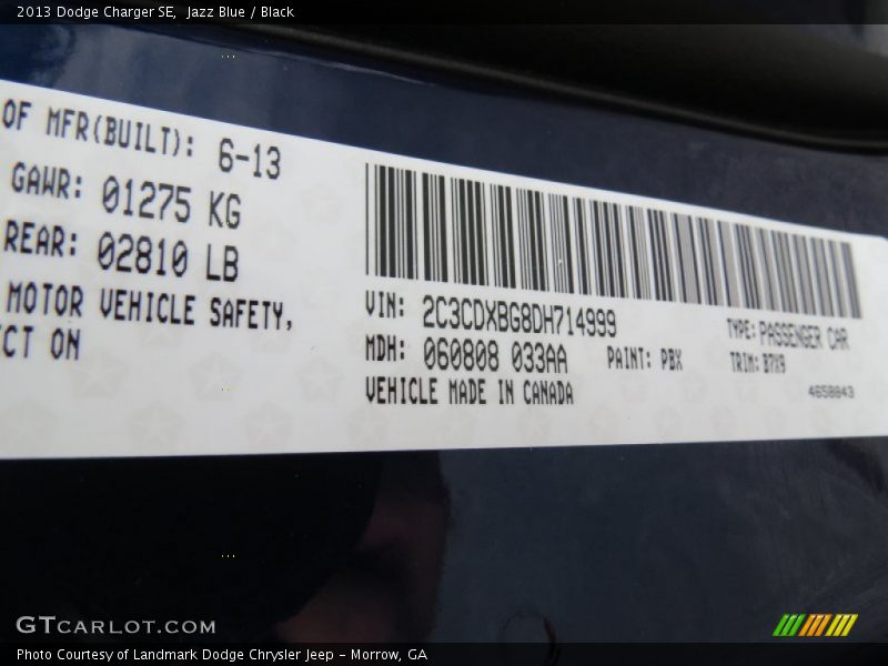 Jazz Blue / Black 2013 Dodge Charger SE