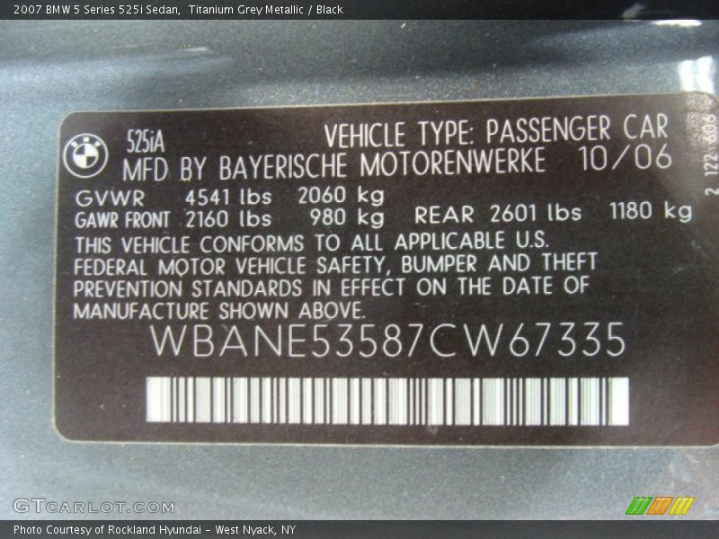Titanium Grey Metallic / Black 2007 BMW 5 Series 525i Sedan