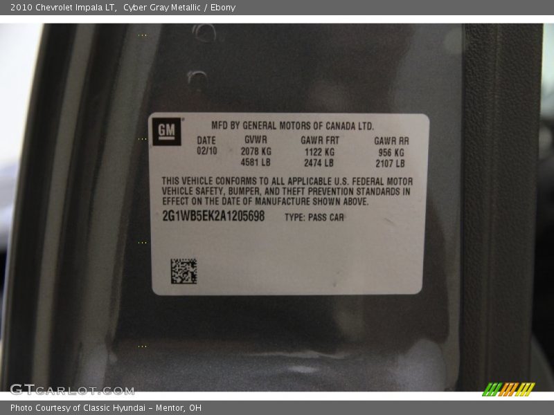 Cyber Gray Metallic / Ebony 2010 Chevrolet Impala LT