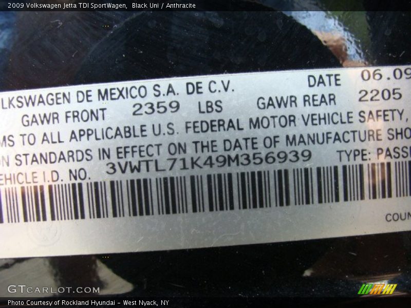 Black Uni / Anthracite 2009 Volkswagen Jetta TDI SportWagen
