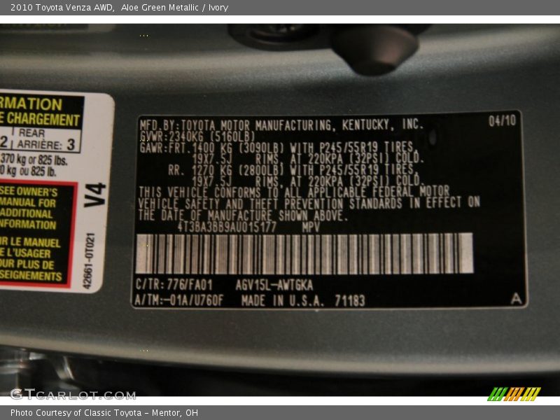 Aloe Green Metallic / Ivory 2010 Toyota Venza AWD