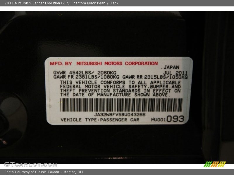 Phantom Black Pearl / Black 2011 Mitsubishi Lancer Evolution GSR