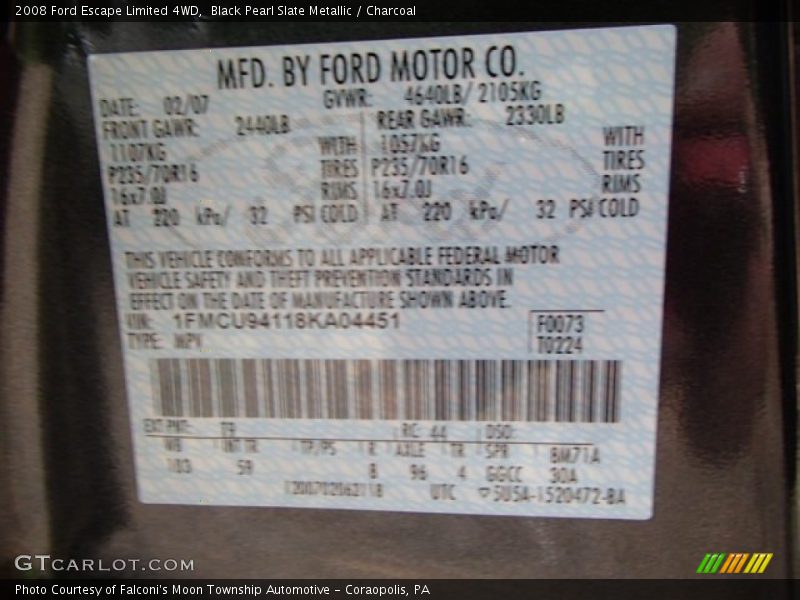 Black Pearl Slate Metallic / Charcoal 2008 Ford Escape Limited 4WD