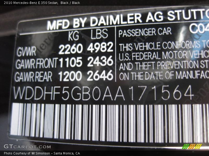 Black / Black 2010 Mercedes-Benz E 350 Sedan