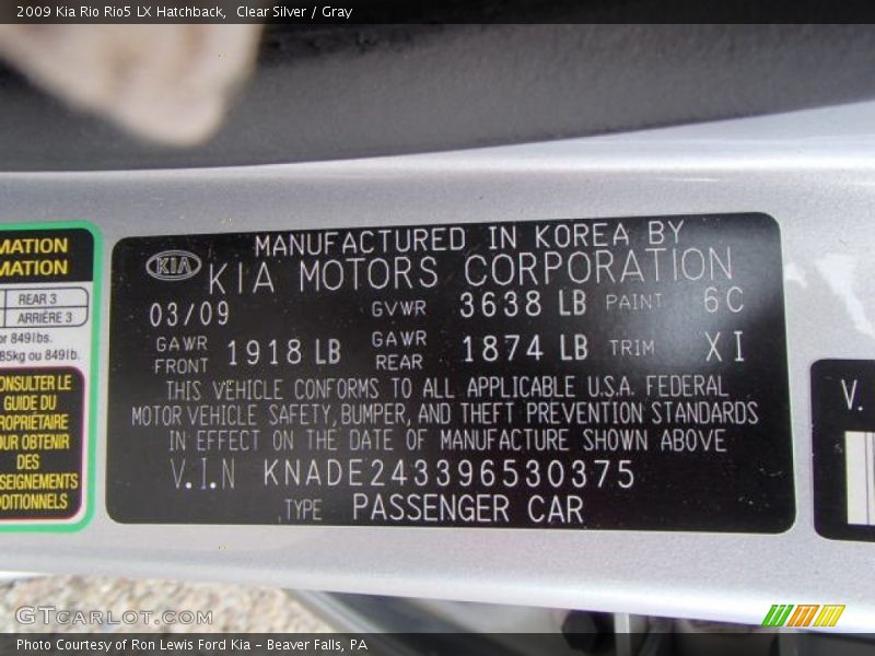 Clear Silver / Gray 2009 Kia Rio Rio5 LX Hatchback