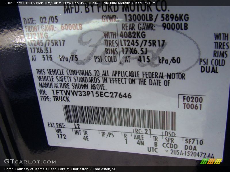 True Blue Metallic / Medium Flint 2005 Ford F350 Super Duty Lariat Crew Cab 4x4 Dually