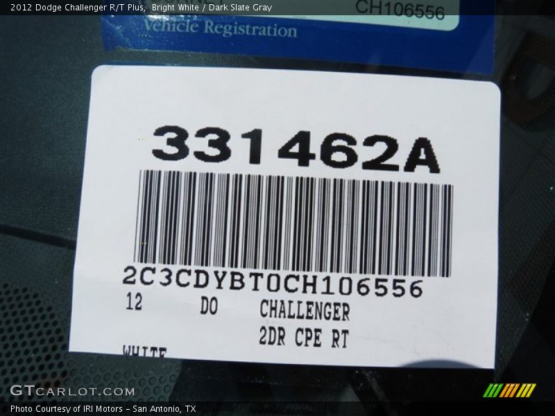 Bright White / Dark Slate Gray 2012 Dodge Challenger R/T Plus