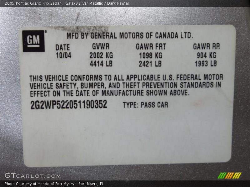 Galaxy Silver Metallic / Dark Pewter 2005 Pontiac Grand Prix Sedan