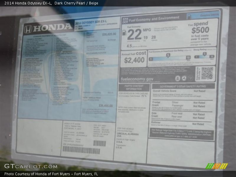 Dark Cherry Pearl / Beige 2014 Honda Odyssey EX-L
