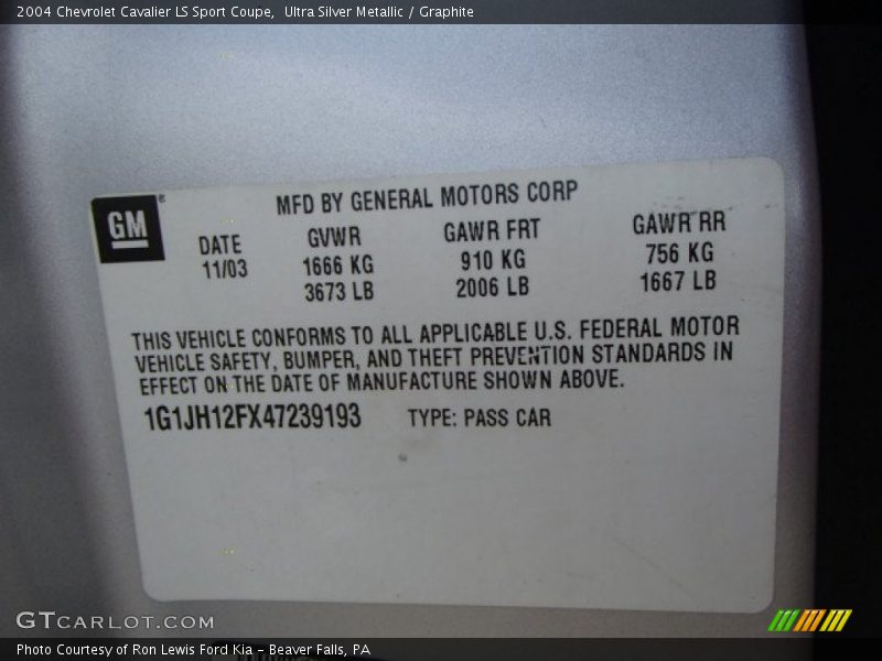 Ultra Silver Metallic / Graphite 2004 Chevrolet Cavalier LS Sport Coupe