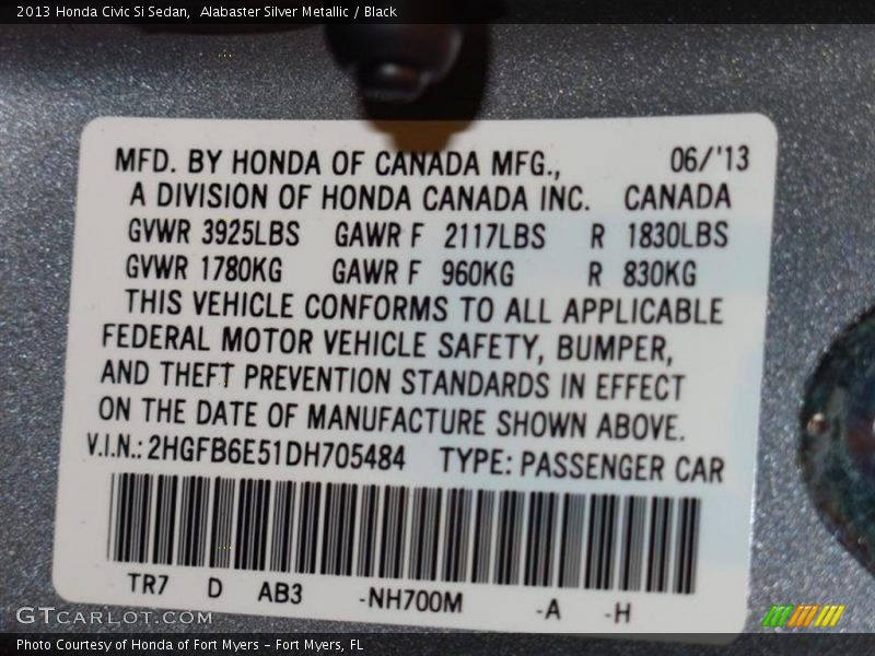 Alabaster Silver Metallic / Black 2013 Honda Civic Si Sedan