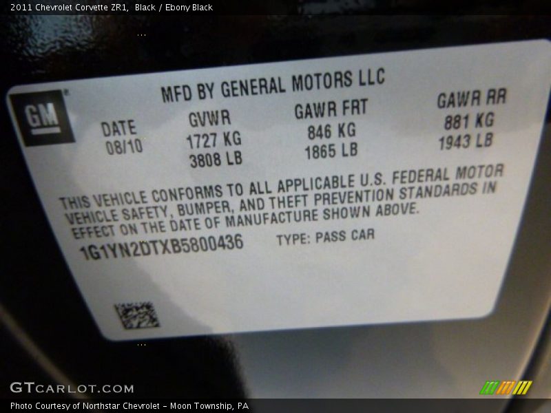 Black / Ebony Black 2011 Chevrolet Corvette ZR1