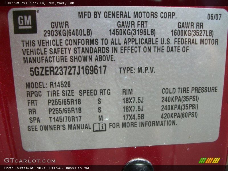 Red Jewel / Tan 2007 Saturn Outlook XR