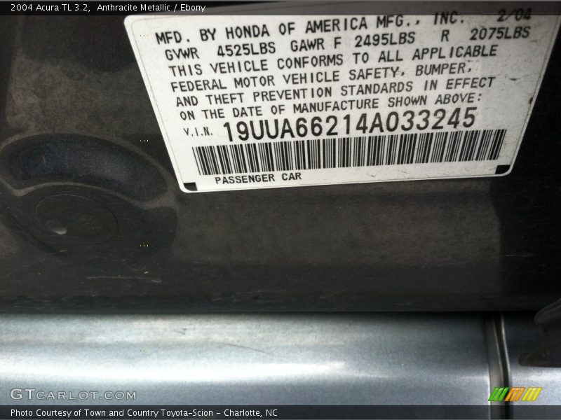 Anthracite Metallic / Ebony 2004 Acura TL 3.2