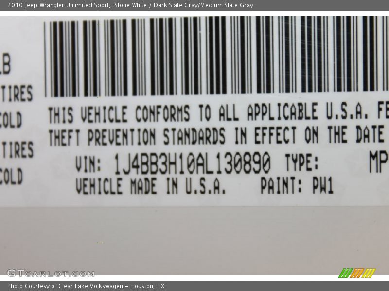 Stone White / Dark Slate Gray/Medium Slate Gray 2010 Jeep Wrangler Unlimited Sport