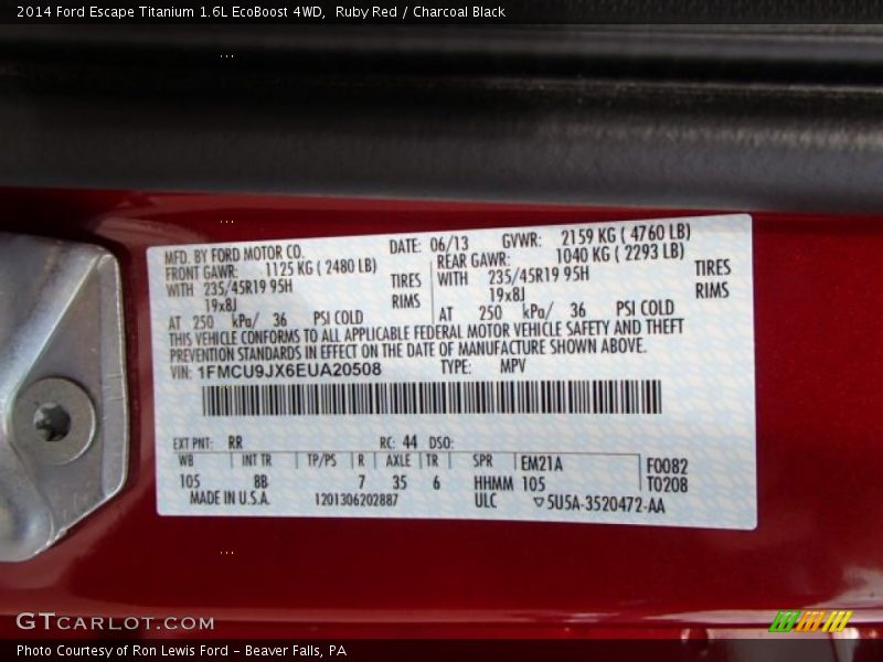 Ruby Red / Charcoal Black 2014 Ford Escape Titanium 1.6L EcoBoost 4WD