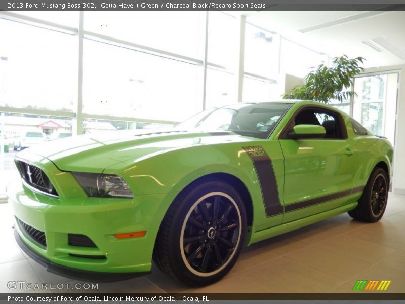 Gotta Have It Green / Charcoal Black/Recaro Sport Seats 2013 Ford Mustang Boss 302