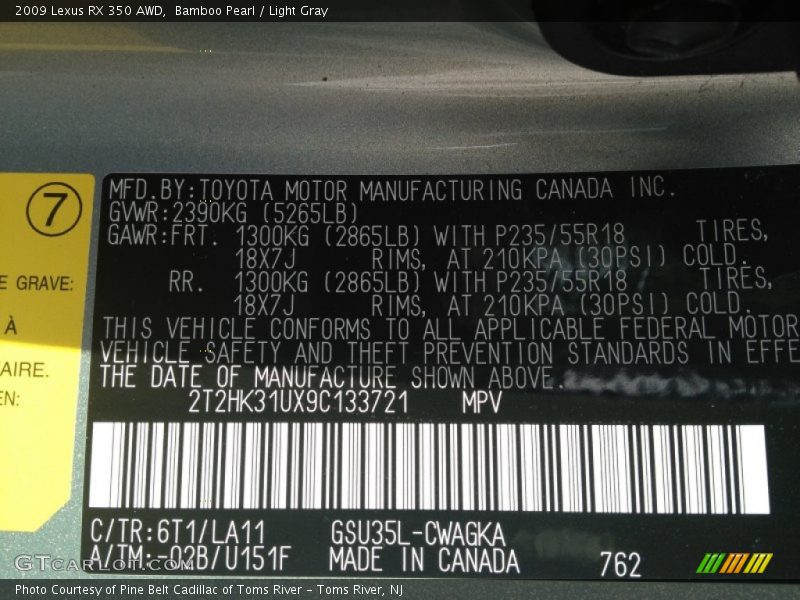 Bamboo Pearl / Light Gray 2009 Lexus RX 350 AWD