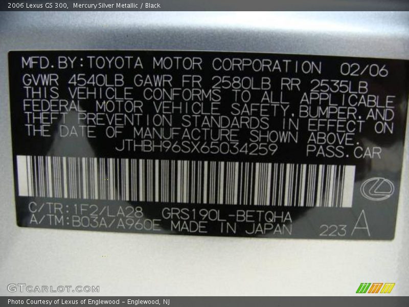 Mercury Silver Metallic / Black 2006 Lexus GS 300
